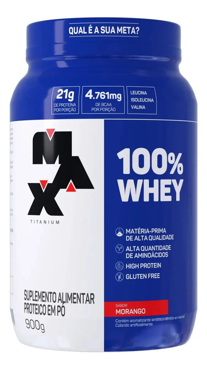 100% Whey protein em pote de 900g Max titanium