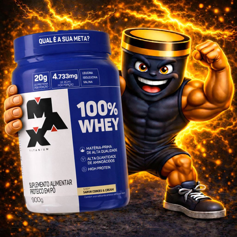 100% Whey protein em pote de 900g Max titanium